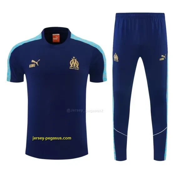 Olympique de Marseille Navy Blue Short Sleeve Tracksuit + Long Pants