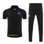 Paris Black Polo Training Shirt + Long Pants Tracksuit