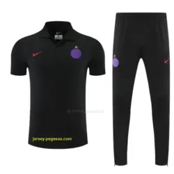 Paris Black Polo Training Shirt + Long Pants Tracksuit