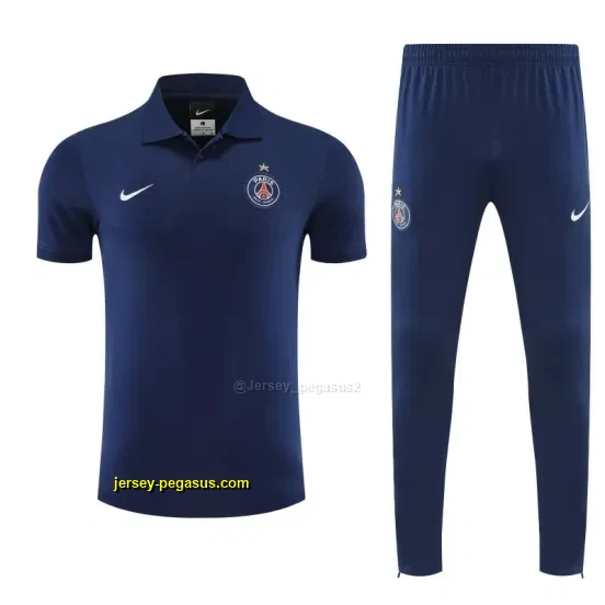 Paris Navy Blue Polo Training Shirt + Long Pants Tracksuit