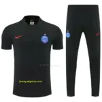 Paris Saint-Germain Black Short Sleeve Tracksuit + Long Pants