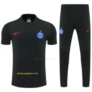Paris Saint-Germain Black Short Sleeve Tracksuit + Long Pants