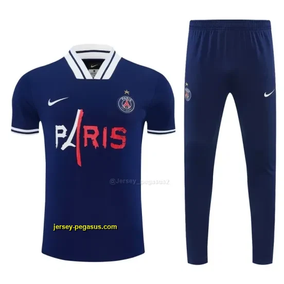 Paris Saint-Germain Navy Blue with PARIS Eiffel Tower Short Sleeve Tracksuit + L