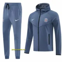 Paris Saint-Germain Steel Blue Full Zipper Hooded Jacket Tracksuit + Long Pants