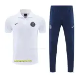 Paris White Polo Training Shirt +Navy Blue Long Pants Tracksuit