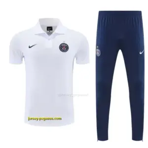 Paris White Polo Training Shirt +Navy Blue Long Pants Tracksuit