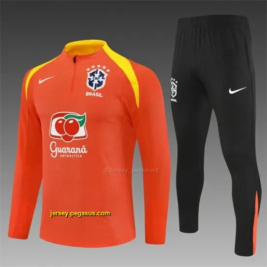 Player Version Brazil Orange Half Zipper Jacket+Long Pants