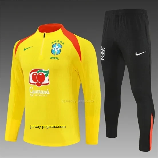 Player Version Brazil Yellow Half Zipper Jacket+Long Pants