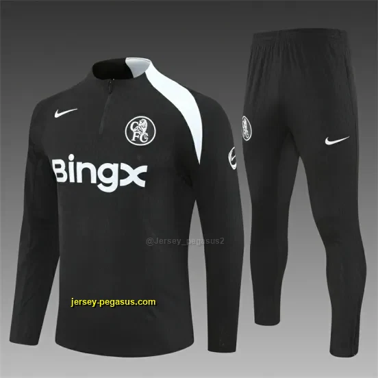 Player Version Chelsea Black T90 Half Zipper Jacket+Long Pants