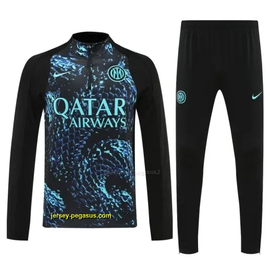 Player Version Inter Milan Black with Blue Water Splash Pattern Half Zipper Jack