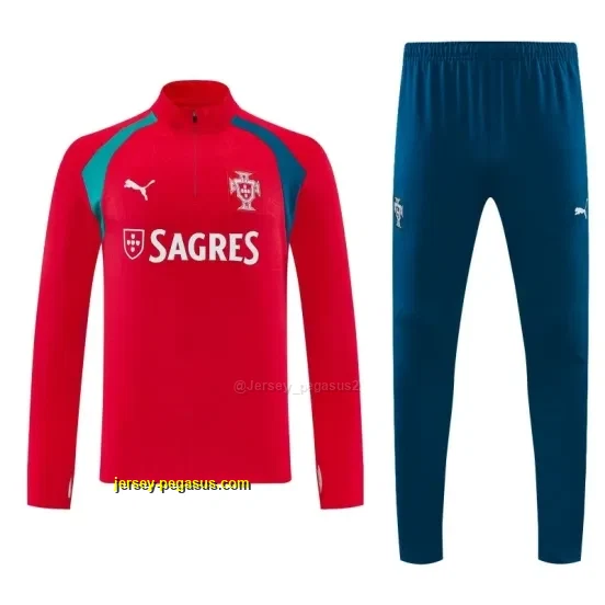 Portugal Red&Teal Half Zipper Jacket Tracksuit + Long Pants