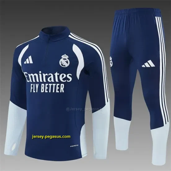 Real Madrid Away Navy Blue Half Zipper Jacket Tracksuit + Long Pants