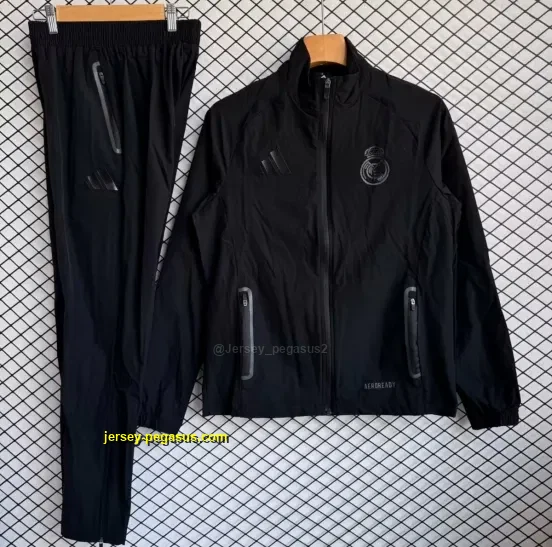 Real Madrid Black Full zipper Jacket Tracksuit+ long pants