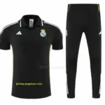 Real Madrid Black Polo Training Shirt + Long Pants Tracksuit