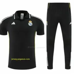 Real Madrid Black Polo Training Shirt + Long Pants Tracksuit