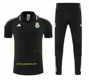 Real Madrid Black Polo Training Shirt + Long Pants Tracksuit