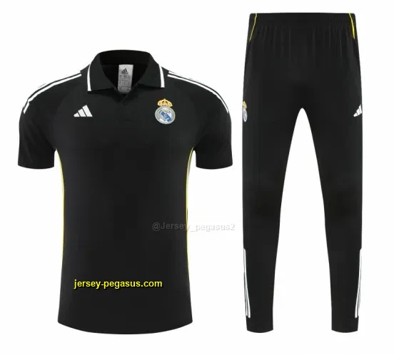 Real Madrid Black Polo Training Shirt + Long Pants Tracksuit