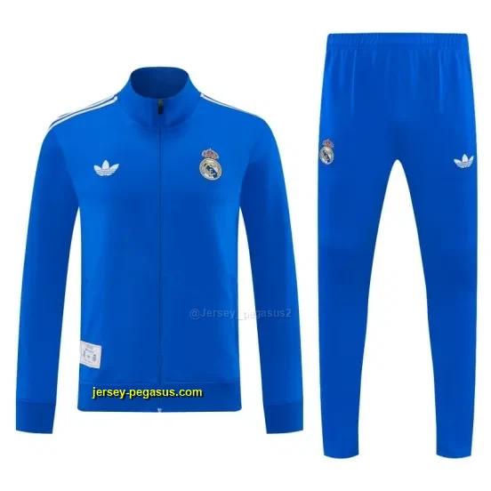 Real Madrid Blue Full Zipper Jacket Tracksuit + Long Pants
