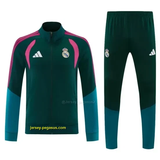 Real Madrid Dark Green Full Zipper Jacket Tracksuit + Long Pants