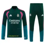 Real Madrid Dark Green Half Zipper Jacket Tracksuit + Long Pants