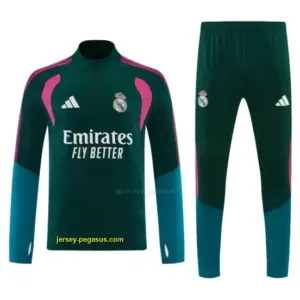 Real Madrid Dark Green Half Zipper Jacket Tracksuit + Long Pants