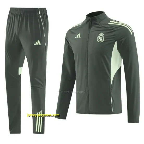 Real Madrid Dark Green Half Zipper Jacket+Long Pants