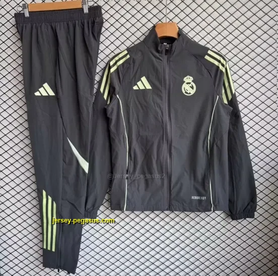 Real Madrid Dark Grey Full zipper Jacket Tracksuit+ long pants