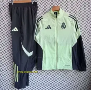 Real Madrid Green with Grey Full zipper Jacket Tracksuit+ long pants
