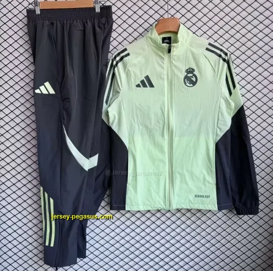 Real Madrid Green with Grey Full zipper Jacket Tracksuit+ long pants