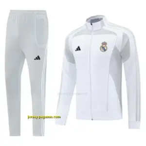 Real Madrid GreyWhite Full Zipper Jacket + Long Pants