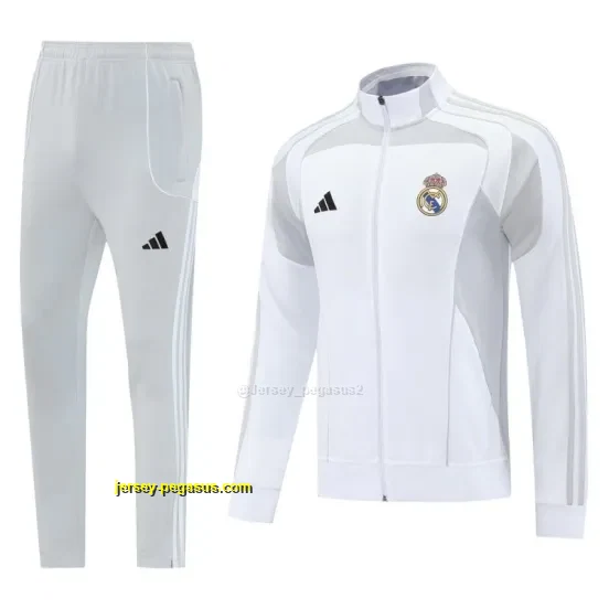 Real Madrid GreyWhite Full Zipper Jacket + Long Pants