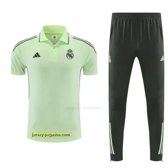 Real Madrid Light Green Polo Training Shirt + Long Pants Tracksuit