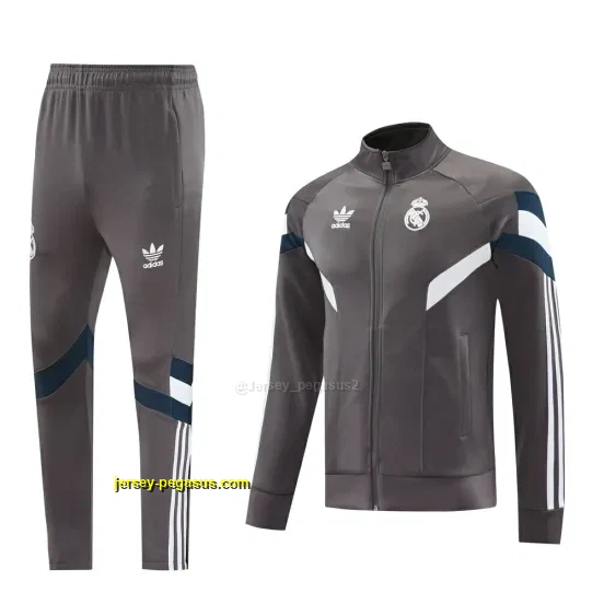 Real Madrid Light Grey Full Zipper Jacket+Long Pants