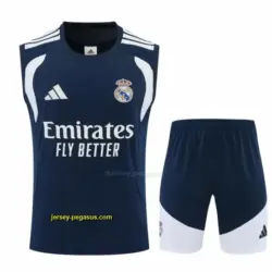 Real Madrid Navy Blue & White Sleeveless Vest Tracksuit + Short Pants