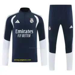 Real Madrid Navy Blue Half Zipper Jacket Tracksuit + Long Pants