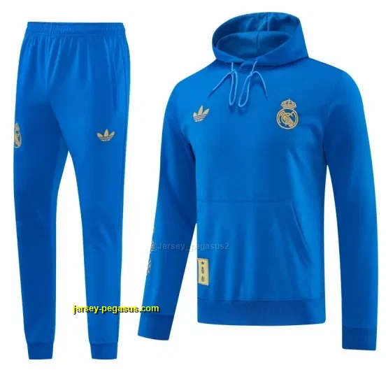 Real Madrid Royal Blue Pullover Hooded Tracksuit + Long Pants