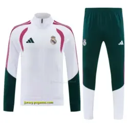 Real Madrid White & Dark Green Full Zipper Jacket Tracksuit + Long Pants
