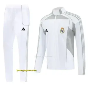Real Madrid White Half Zipper Jacket+Long Pants