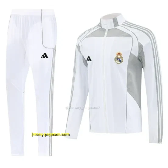 Real Madrid White Half Zipper Jacket+Long Pants