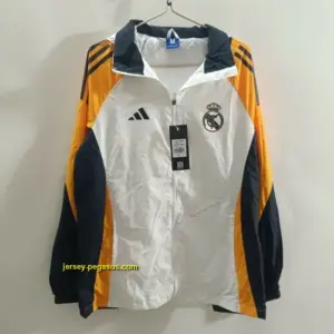 Real Madrid White Hooded Mid-length Jacket