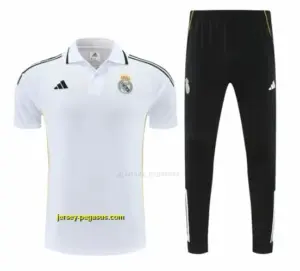 Real Madrid White Polo Training Shirt + Black Long Pants Tracksuit
