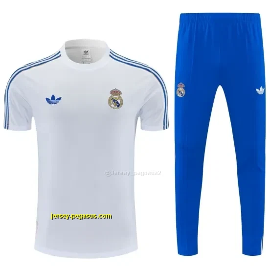 Real Madrid White Short Sleeve Tracksuit + Long Pants