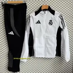 Real Madrid White with Black Full zipper Jacket Tracksuit+ long pants