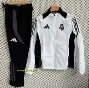 Real Madrid White with Black Full zipper Jacket Tracksuit+ long pants