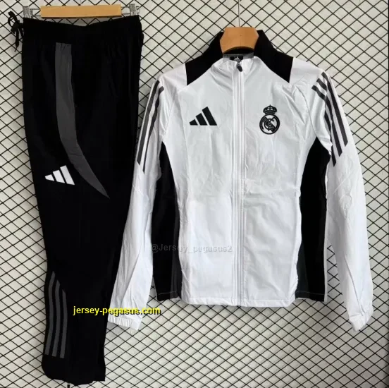 Real Madrid White with Black Full zipper Jacket Tracksuit+ long pants