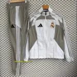 Real Madrid White with Grey Full zipper Jacket Tracksuit+ long pants