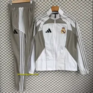 Real Madrid White with Grey Full zipper Jacket Tracksuit+ long pants