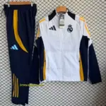 Real Madrid White with Navy Blue Full zipper Jacket Tracksuit+ long pants