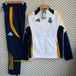Real Madrid White with Navy Blue Full zipper Jacket Tracksuit+ long pants