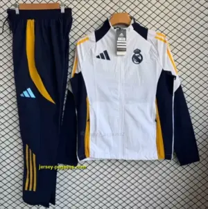 Real Madrid White with Navy Blue Full zipper Jacket Tracksuit+ long pants